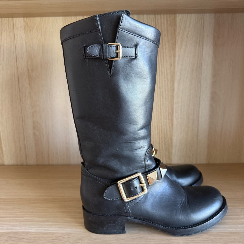 Valentino Black Heeled Boots with Gold Accents size 37.5 - Picture 3 of 6